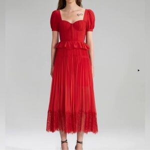 Elegant Red Lace Trim Dress